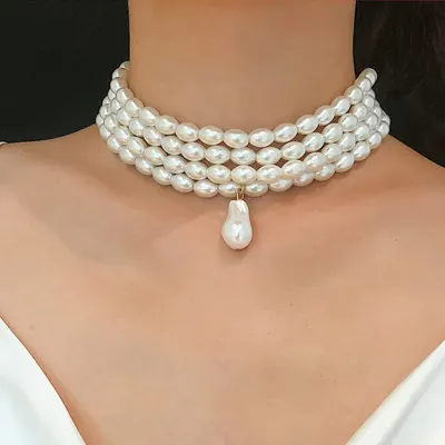 Fashion Faux Pearl Four Layered Choker Necklace